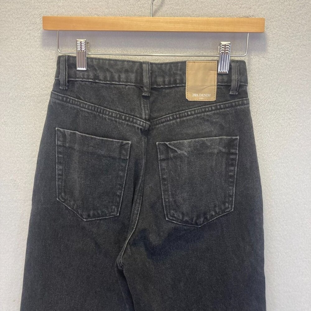 ZARA Raw Hem Jeans Size 2 Black Denim High Waist Straight Leg 27.5" Inseam Punk - Picture 10 of 14